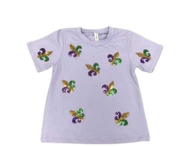 Mardi Gras Sparkle Fleu De Lis Short Sleeve