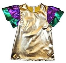 Mardi Gras Metallic Tiered Ruffle Sleeve Top