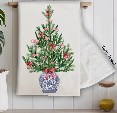 Chinoiserie Christmas Tree Kitchen Tea Towel