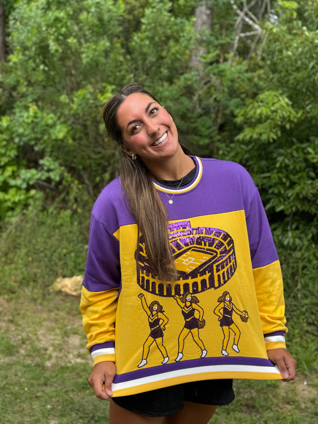 Preorder Adult Purple/Gold Stadium Sequin Sweatshirt