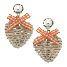 Wicker Heart Shaped Drop Earring Featuring Gingham Bow & Pearl
