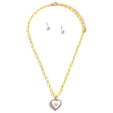 Glitter Heart Patch Paperlink Chain Necklace