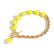 Gold Tone Rope Chain Link Bracelet Featuring Ceramic Heart Beads