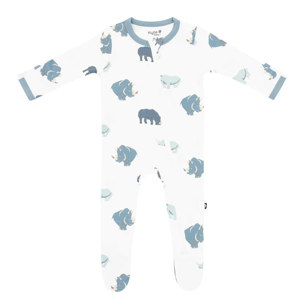 Kyte Zippered Footie in RHINO