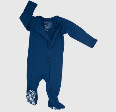 Navy Bamboo Zipper Footie
