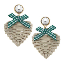 Wicker Heart Shaped Drop Earring Featuring Gingham Bow & Pearl