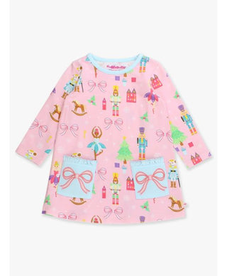 SugarPlum Dreams Bows Knit Long Sleeve Applique Pocket Dress