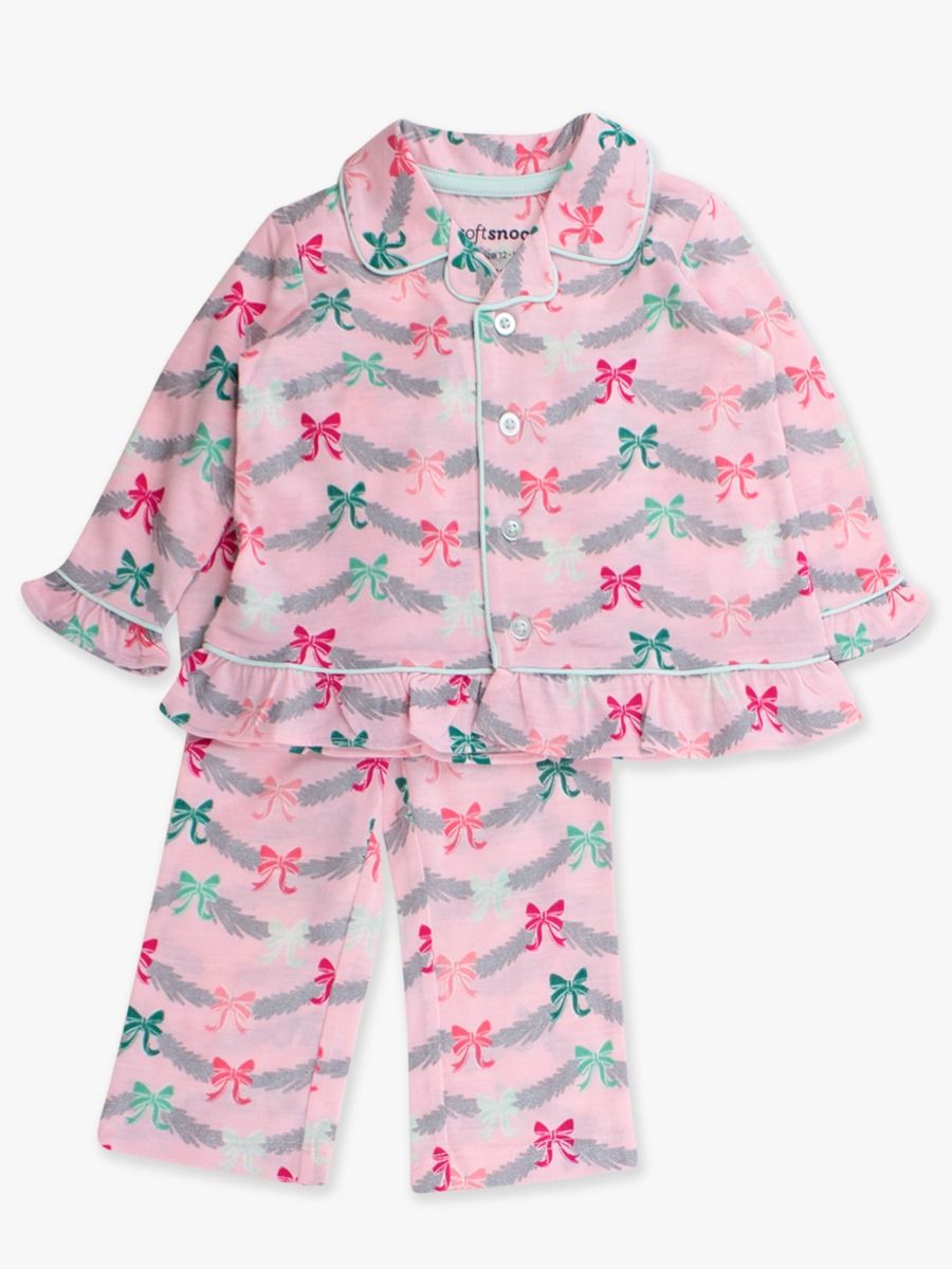 Mom & Me Sparkle Pink Tinsel Tiding Ruffle Flare Pajamas Set