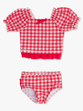 Vintage Red Gingham Puff Sleeve Ruffle Tankini