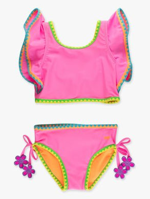 Neon Pink Crochet Detail Butterfly 2 Piece