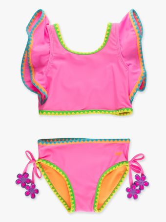 Neon Pink Crochet Detail Butterfly 2 Piece