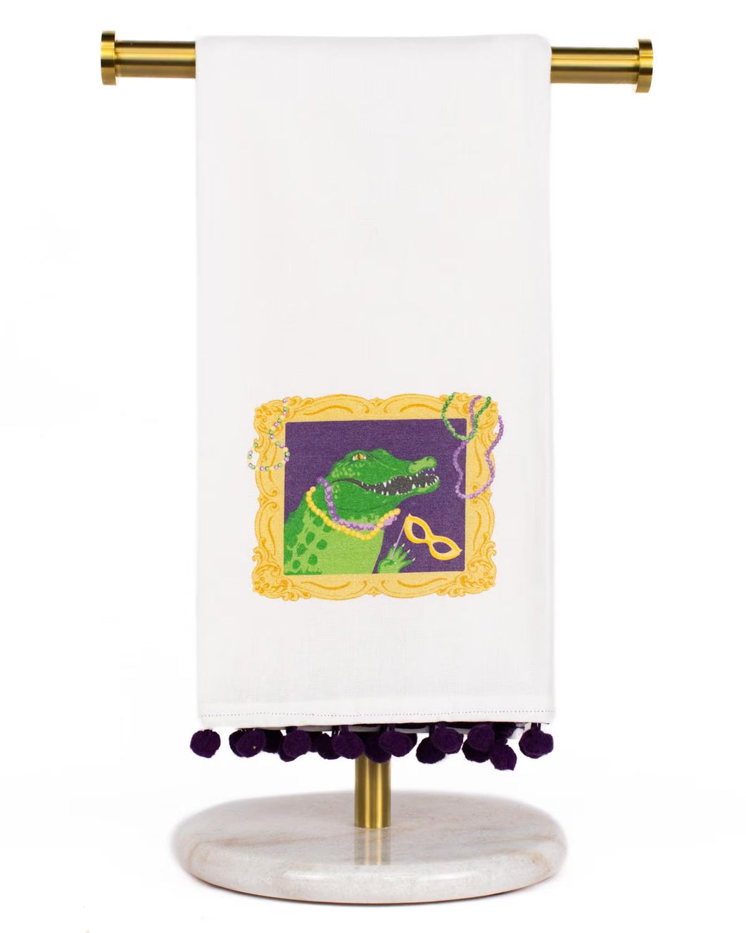 Gilded Gator Pom Pom Hand Towel White/Purple
