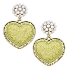 Cluster Pearl and Glitter Heart Patch Drop Earrings