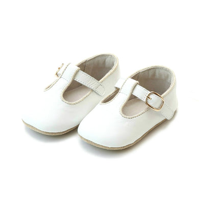Evie Napa Leather Girls T-Strap Mary Jane Crib Shoe (Infant) - White