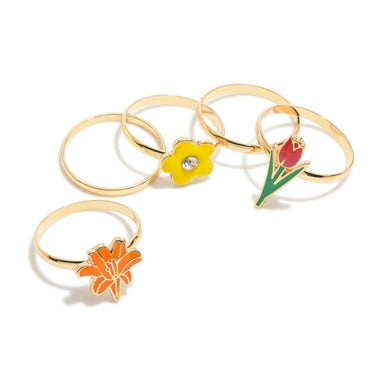 Set of Five Rings Featuring Flowers