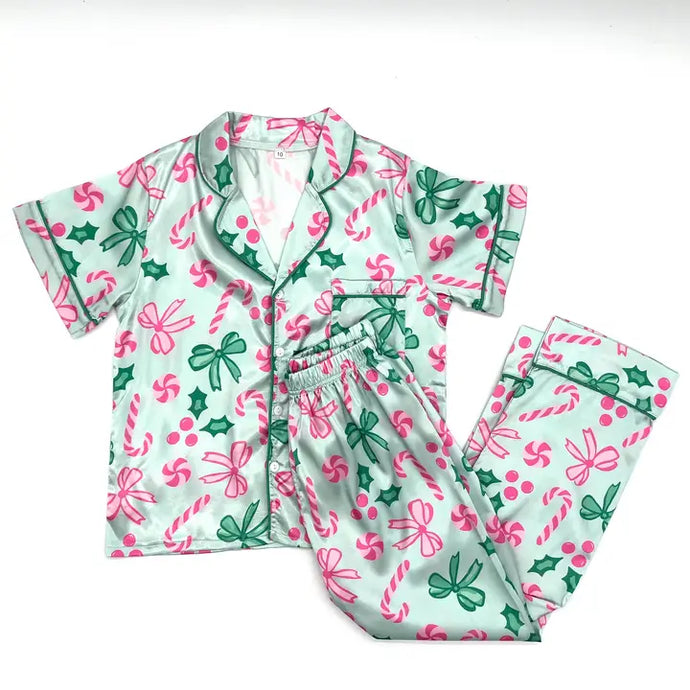 Christmas Candy Cane Silky Pajama Pant Set