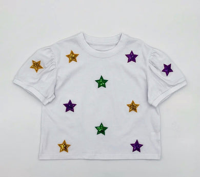 Mardi Gras Sequins Star Patch Tee