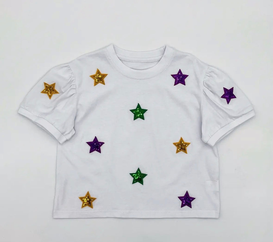 Mardi Gras Sequins Star Patch Tee