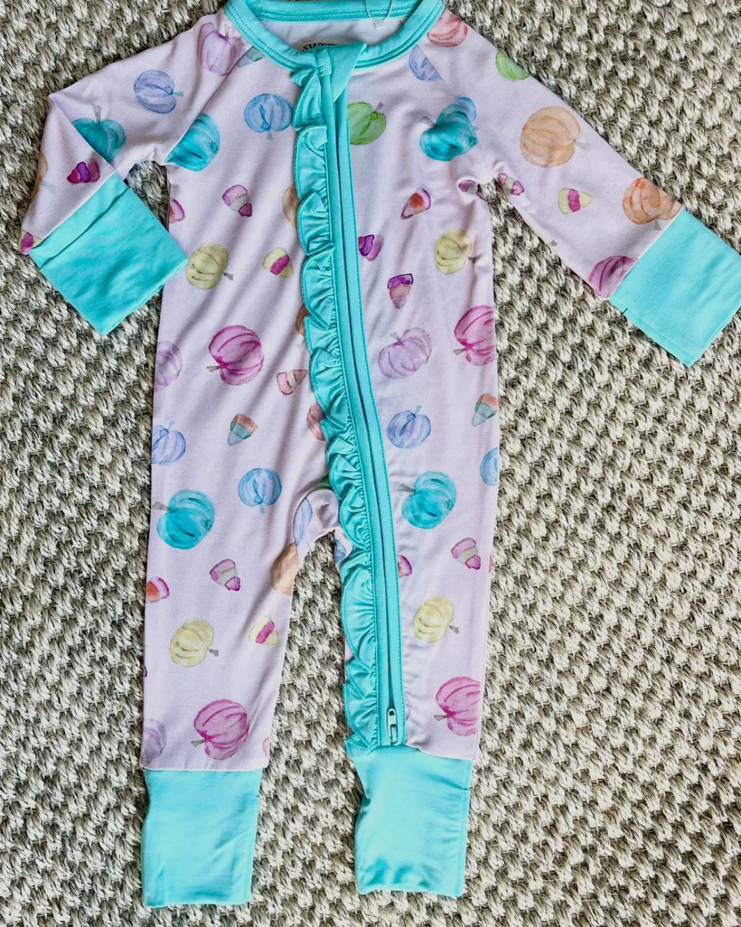 Pink Pumpkin Zipper Onesie W/Ruffle