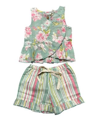 Sage and Pink Floral Two Piece Short Set