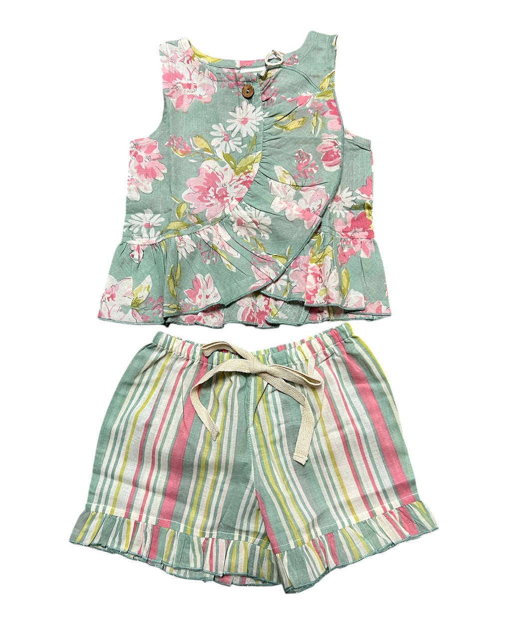Sage and Pink Floral Two Piece Short Set