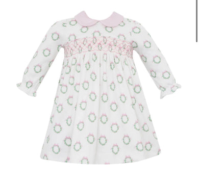 Holiday Pink Wreath Print Knit Dress