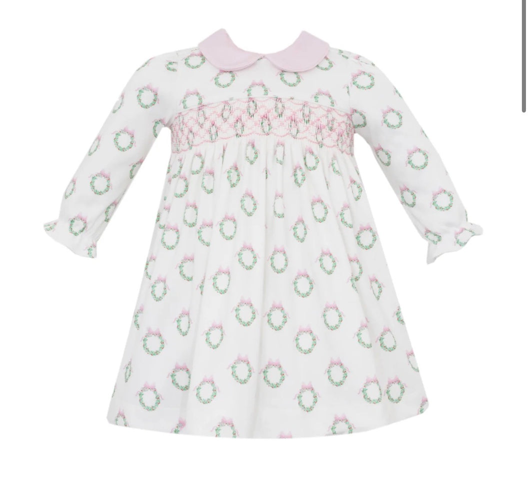 Holiday Pink Wreath Print Knit Dress