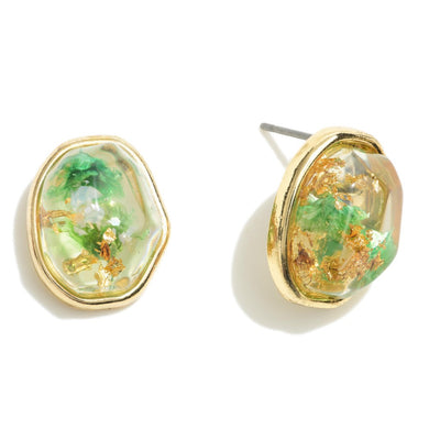 Resin Gold Tone Stud Earrings With Gold Foil