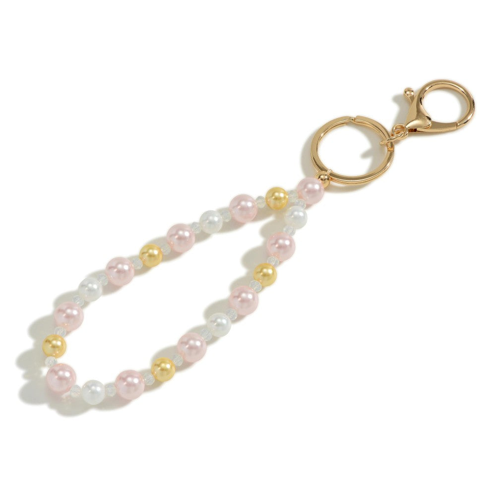 Chunky Glass and Pearl Beaded Keychain