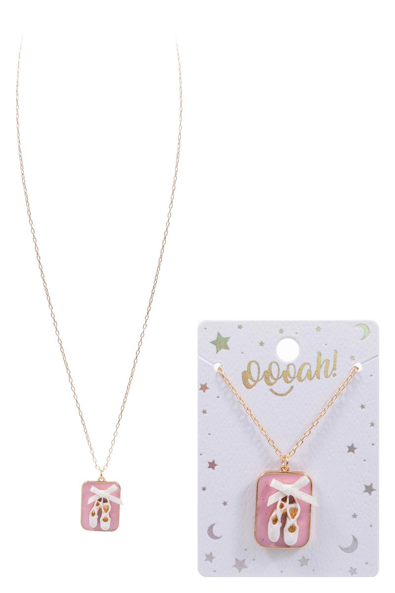 Retangular Ballerina Charm Kids Necklace