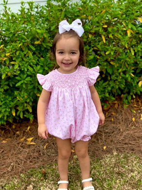 Pink Floral Smocked Bubble