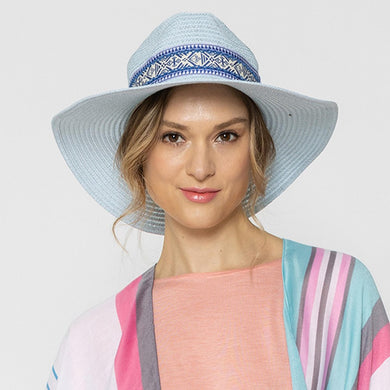 Straw Panama Hat With Tribal Pattern Band