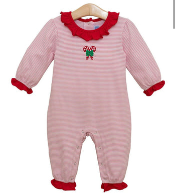 Candy Cane Embroidery Ruffle Romper