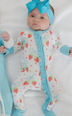Strawberries and Bows Ruffled Zipper Onesie
