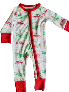 Gator/Crawfish Christmas Zipper Onesie