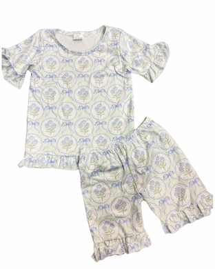 Ruffled Blue Bow Floral Set