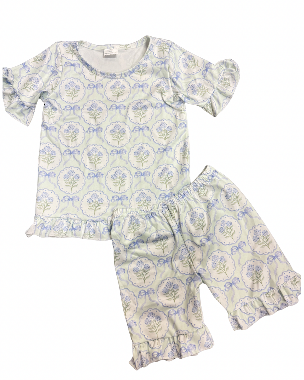 Ruffled Blue Bow Floral Set
