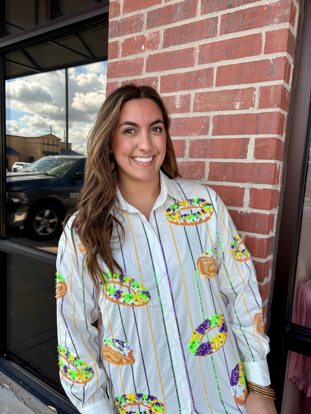 Preorder Adult Sequin King Cake Button Up