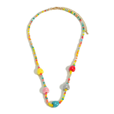 Multi Colored Beaded Necklace With Heart Accents