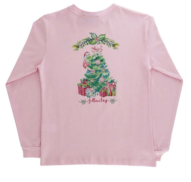 L/S Girls Logo Tee Santa Tree On Pink