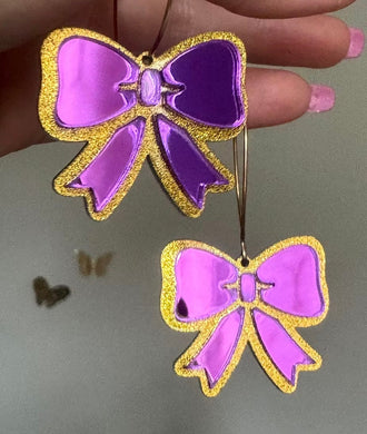 Gold Purple Bow Earrings