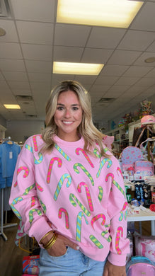 Preorder Colorful Candy Cane Christmas Sequin Sweater