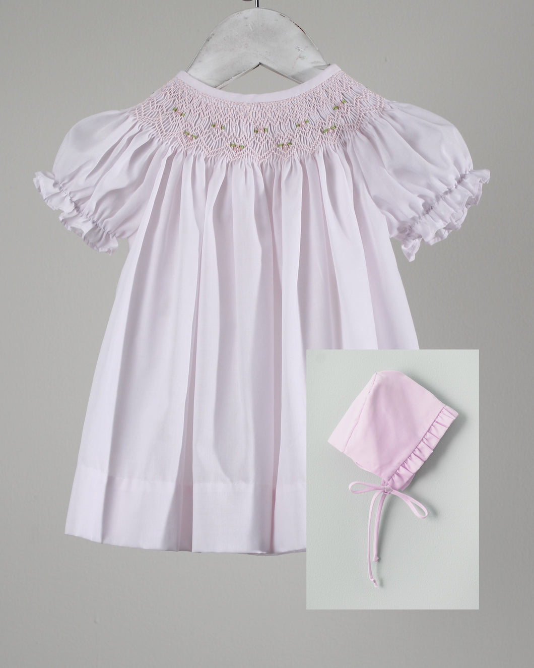 Light Pink Geometric Iris Dress, Bonnet