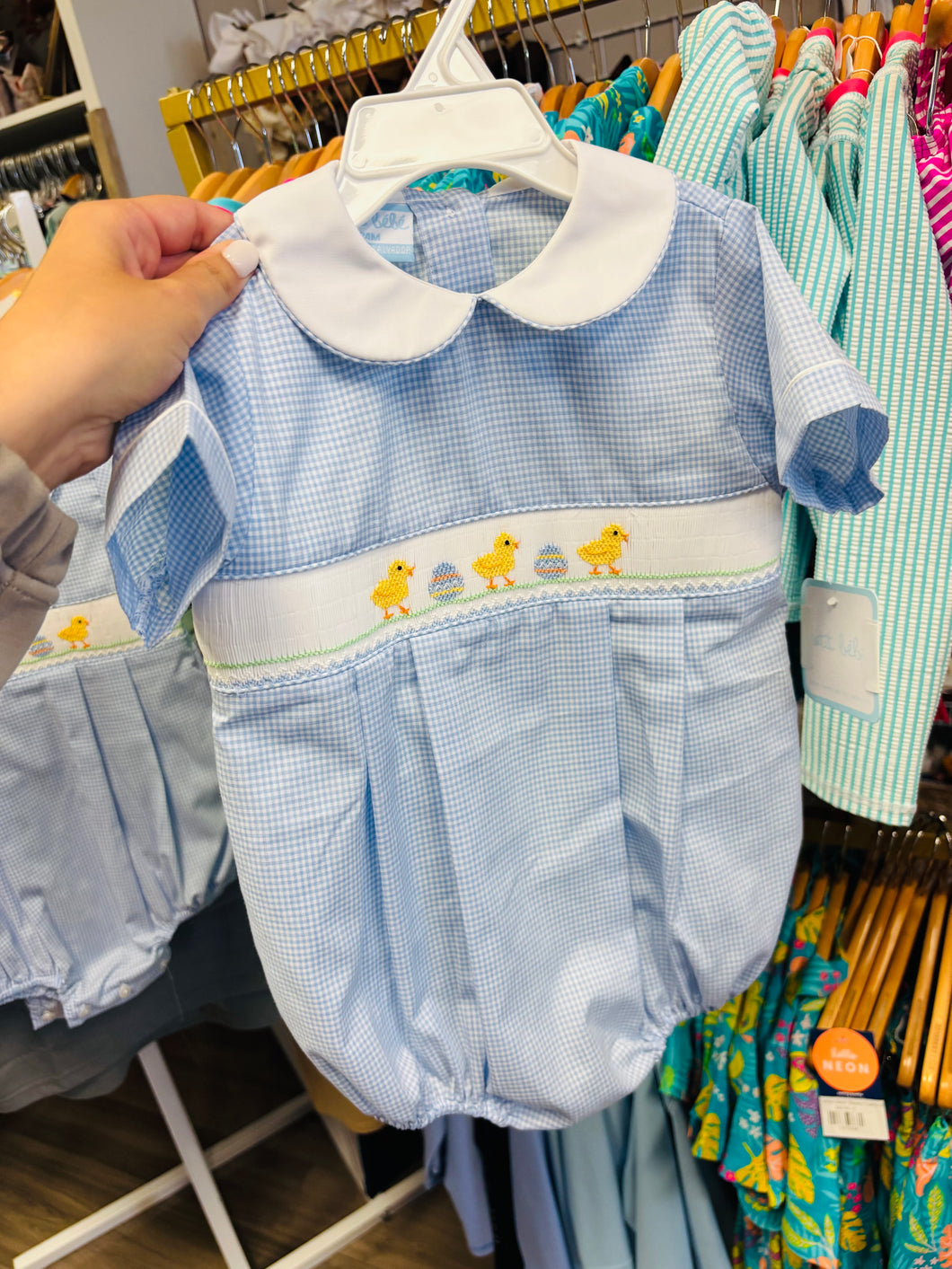 Boys Light Blue Gingham Bubble