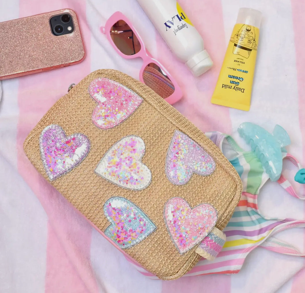 Confetti Heart Patched Straw Pouch