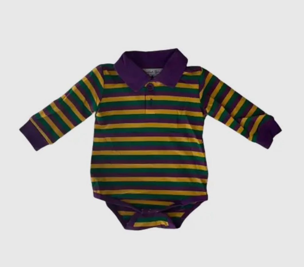 Mardi Gras Striped Collared Bodysuit
