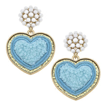 Cluster Pearl and Glitter Heart Patch Drop Earrings