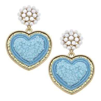 Cluster Pearl and Glitter Heart Patch Drop Earrings