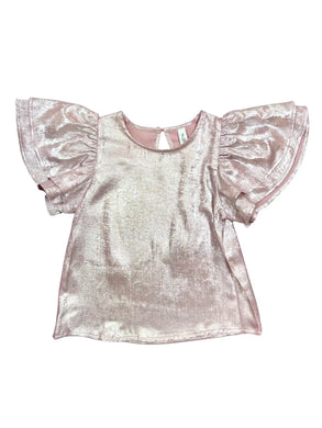 Mettallic Ruffle Sleeve Top - Blush