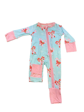 Candy Cane Bows Zipper Onesie